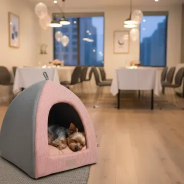 Pet dormindo na Cabana Home para Caes e Gatos Fabrica Pet Rosa
